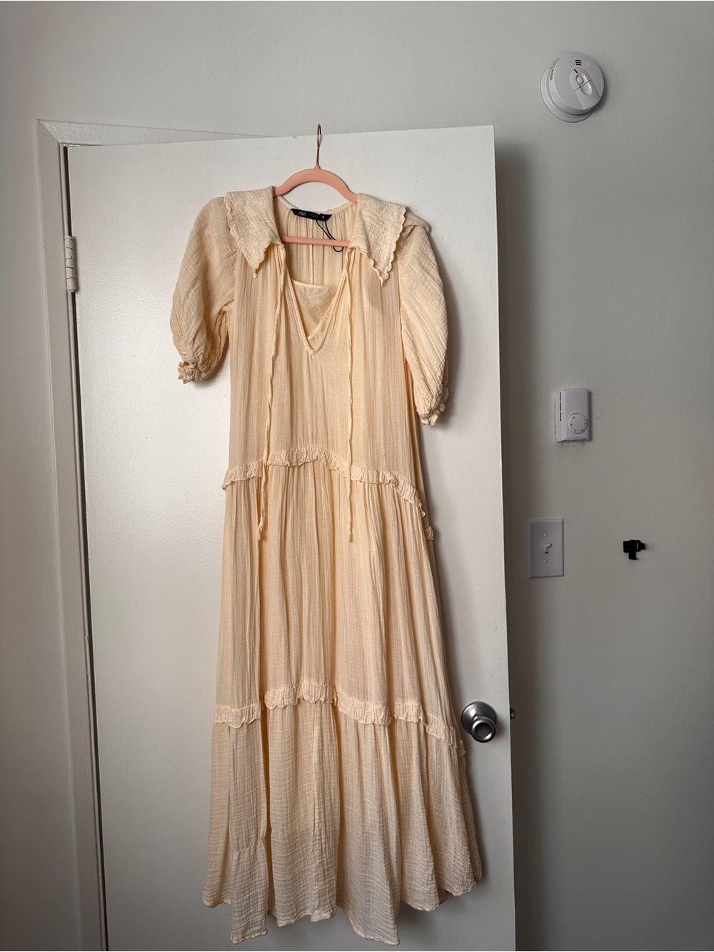 Zara Cream Tiered Maxi Dress with Lace Collar